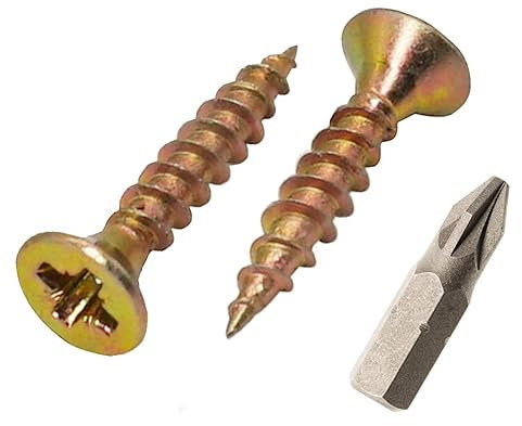 (Pack of 100 pcs) Yellow Zinc Plated Steel 3.5 x 13 mm Wood Screws, Chipboard Screws, Universal Pozi-Drive Screw, Countersunk Head (100, 3.5 x 13 mm)