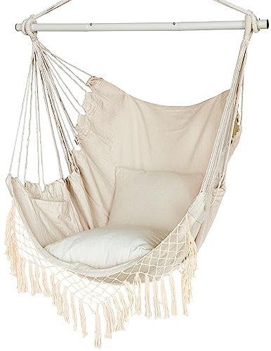 Hängesessel Outdoor, Hängesessel Indoor mit 2 Kissen, Hängesessel ohne Gestell bis 150 kg, Hängestuhl für Erwachsene, Hängesitz für Indoor, Outdoor, Schlafzimmer und Garten