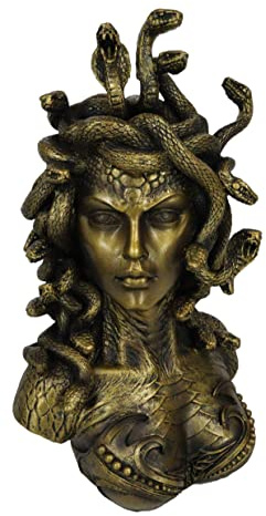 Ebros Gift Greek Mythology Gorgon Sisters Goddess Medusa with Wild Snakes Hair and Armored Scales Skin Bust Statue 10 Tall Temptation Seduction of The Demonic Gorgon Deity Sculpture