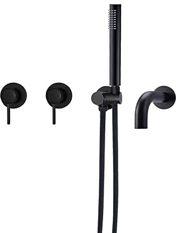 XJTNLB Badewannenarmatur Schwarz mit Handbrause Doppelgriff Mischbatterie Badewanne Unterputz mit Handbrause Armatur Badewanne Dusche,Schwarz