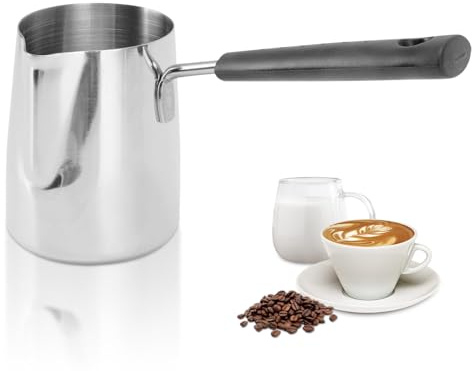 Classics Turkish Coffee Pot, 35oz/1000ml Stainless Steel Milk Frothing Jug Long Handle Coffeware Pull Flower Toroid Pitcher Milk Warmer Hot Chocolate Maker