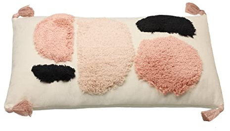EGLO LIVING Kissen Chevery, Couch Zierkissen minimalistisch mit 4 Quasten | Dekokissen aus Baumwolle und Polyester in Creme, Rosa und Schwarz, Kissenbezug mit Inlett, Sofakissen 45x45 cm