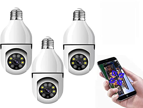 DISCORAMA 3PCS TELECAMERA A LAMPADINA 360°, TELECAMERA DI SORVEGLIANZA WIRELESS CON CONTROLLO REMOTO TRAMITE APP 1080P, TELECAMERA LAMPADINA E27