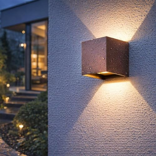 Applique LED cubo da esterno, Impermeabile IP65, Potenza 20W LED, Flusso luminoso 2000 lumen, Fascio di luce regolabile, Ideale per illuminare il balcone, muro, parete esterna, Hotel (4000K, Corten)