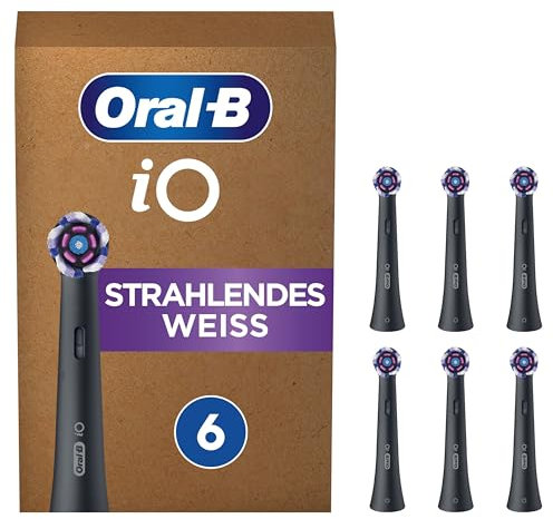 Oral-B iO Radiant White Recambios para Cepillo de Dientes Eléctrico, Paquete de 6 Cabezales, Negro - Originales (Tamaño Buzón)