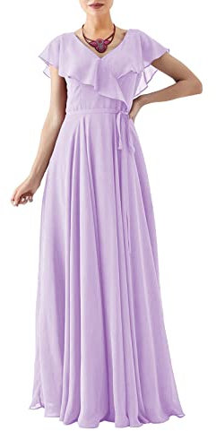 KURFACE Vestidos de dama de honor con cuello en V y volantes, manga corta, vestidos de dama de honor para jóvenes y adolescentes, Lila, 46