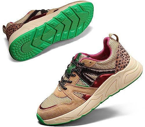LUCKY STEP Freizeit Sneaker für Damen, Plateau - Klassische Walking Tennis Reisen Turnschuhe, Farbenfrohe Chunky Sneaker (Kamel/Beige, 9US-40EU-7UK)