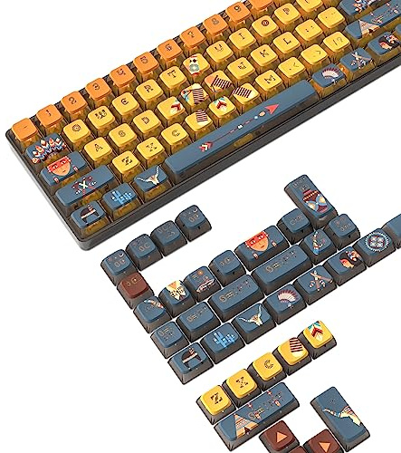 MAMBASNAKE 120 Keys PBT Pudding Keycap Set,ASA Profile,Dye-Sublimation,ANSI US Layout for 61 68 87 98 104 108 Mechanical Keyboard,Compatible with Cherry Gateron Otemu Kailh MX Structure(Retro Tribal)