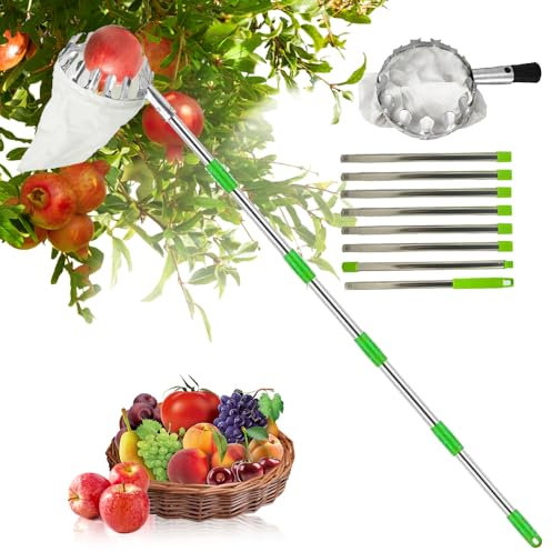 Obstpflücker Diameter 16 cm,3.4m Apfelpflücker,Kirschenpflücker mit Baumwollbeutel,Obstsammler,Obstpflücker für Kirschen,Pflaumenpflücker,Fruit Picker for Reaching Inaccessible Places in Fruit Trees