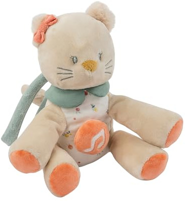 Nattou Mini Aktiv-Kuscheltier aus Baumwolle und Velours, Mit Musik, Katze Lana, Ca. 23 cm, Mila, Zoë und Lana, Beige