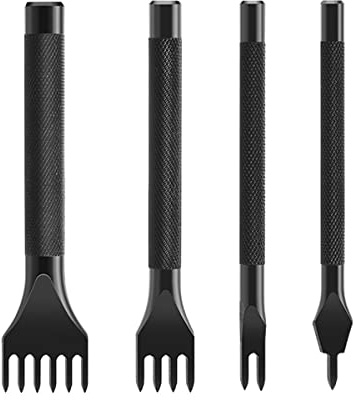4 Stück Leder Locher Werkzeug Leder Meißel Schnürung Stitching Kit 1/2/4/6 Zinken Stanzen Nähen Tool für Lederarbeiten (6mm)