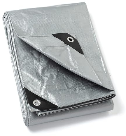 GUARD SHIELD Abdeckplane mit Ösen Wasserdicht 2m x 2m Silberfarben Multifunktionale Polyester-Plane 120g/㎡ Gewebeplane Schutzplane Allzweckplane, Reißfest, UV-stabilisiert