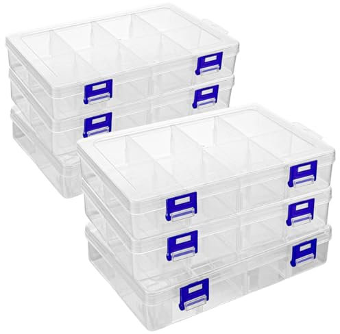 LDHHYH 6 Stück Sortierboxen für Kleinteile, Sortierbox Kleinteile mit 8 Einstellbar Fächer, 20x 13.5 x4.5cm Plastik Perlen Aufbewahrungsboxen Sortierboxen für Kleinteile, perlen, Schmuck