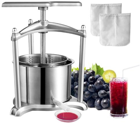 VEVOR 5,5 L Obstpresse Apfelpresse Fruchtpresse Maischepresse, Beerenpresse 22 x 14,3 cm Apfelpresse Manueller Entsafter Fruchtpresse Mechanische Edelstahl Presse Geeignet für Saft Fruchtpüree usw.