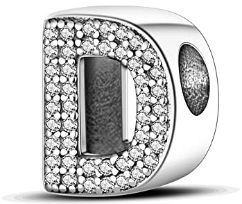 QIKAOLA S925 Sterling Silber A-Z Anfangsbuchstaben Charms für Pandora Armbänder Alphabet Charms Perlen für europäische Armbänder und Halsketten