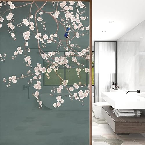 Sichtschutzfolie 3D Fensterfolie Glasdekorfolie PVC für Badezimmer Kinderzimmer Küche,Schlafzimmer Wohnzimmer Esszimmer Büro Hotels Klassenzimmer 44.5x300 cm Blauer Vogel
