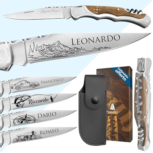 KDO MAGIC Personalisiertes Messer (Braun, Messer mit Korkenzieher) | Geschenkidee für Männer, Vatertag, Geburtstag | Klappmesser mit eingraviertem Vornamen | Anpassbare Klinge
