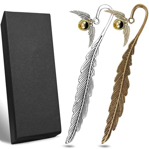 Sunshine smile 2Pcs Harry Lesezeichen,Zauberfeder Lesezeichen,Goldener Schnatz Lesezeichen,Metall Lesezeichen,Lesezeichen Gold,für Leseratten/Damen/Teenager/Mädchen (Silber+Gold)