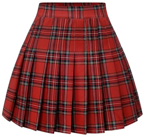 Timormode Femme Jupe Plissé Mini Haute Taille Patineuse Évasé Écolière de Tennis TMBZQ20 Red Plaid XXL