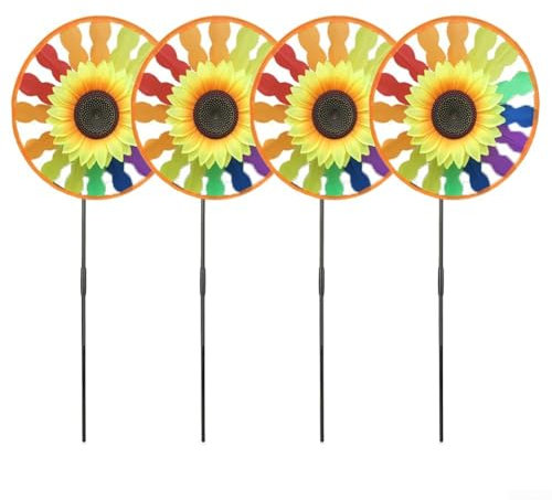 Moulin à vent tournesol arc-en-ciel pour décoration de jardin, cour, couleurs arc-en-ciel, matériau robuste, longue durée de vie