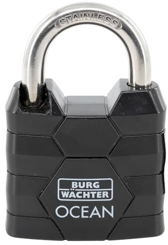 BURG-WÄCHTER Ocean 490 Ni 40 SB - Lucchetto con 2 chiavi, spessore 6,3 mm, resistente all'acqua di mare, corpo in ottone massiccio, doppio blocco, colore: Nero