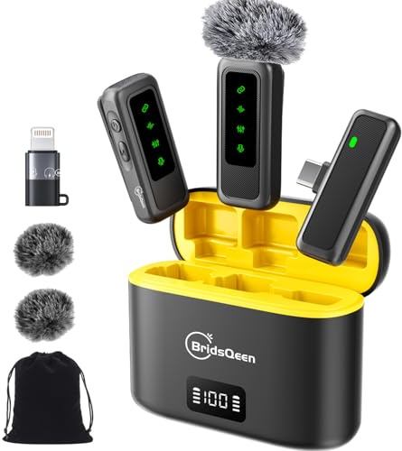 Wireless Lavalier Microphone for iPhone, Android, with 48H Charging Case, 130ft Range, AI Noise Cancelling, mini Mics for YouTube Vlog, Live Stream, Interview Recording,Video Recording Podcast