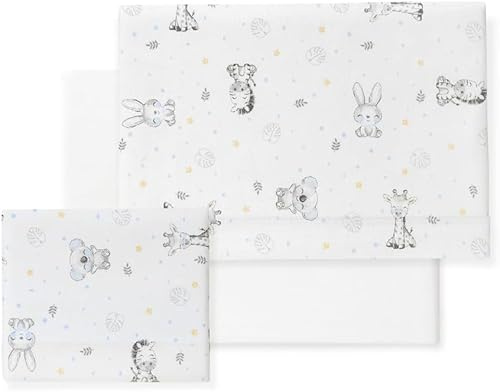 Danielstore- Juego de Sábanas para Cuna 60 x 120 cm Bebé - Sábanas de Invierno Tejido Franela - Incluye Sábana Bajera + Sábana Encimera + Funda Almohada (Koala BCO Azul)
