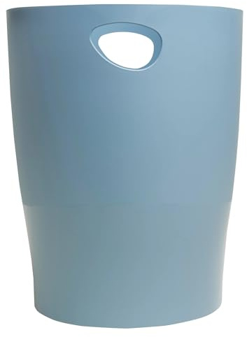 Exacompta - Réf. 45370D - Carton de 8 Corbeilles à Papier avec Poignées ECOBIN Autentik - Grande Capacité 15 Litres - Dimensions 26,3 x 26,3 x 33,5 cm - pour Bureau ou Maison - Bleu gris