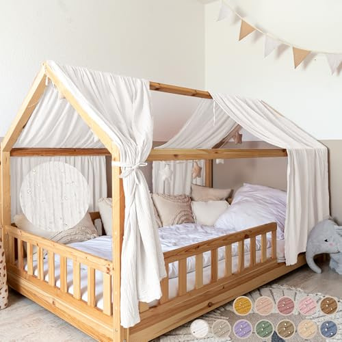lilimaus Hausbett Himmel mit Gold Applikation [in 12 Farben] Betthimmel | Hausbett aus 100% Baumwolle Musselin - Stoffhimmel für Hausbett Deko Mädchen, Jungen - Himmel für Hausbett Kinderbett Vorhang