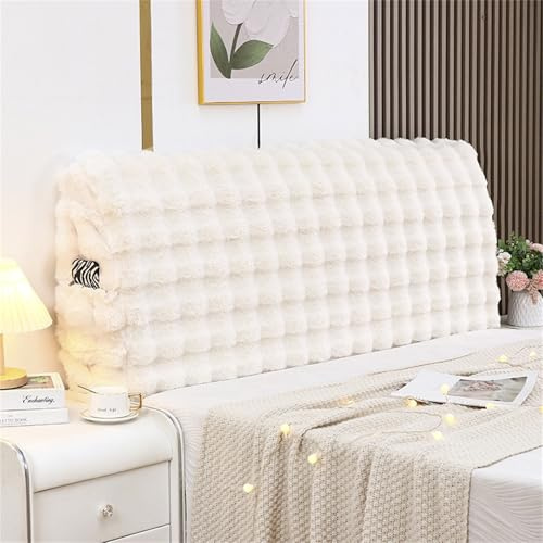 Chickwin Bett Kopfteil Bezug Plüsch mit Taschen, Weicher Stretch Bed Headboard Cover, Waschbar Abnehmbar Bettkopfteil Hussen, Staubdicht Bett Kopfteil Abdeckung für Schlafzimmer (200cm,Beige)