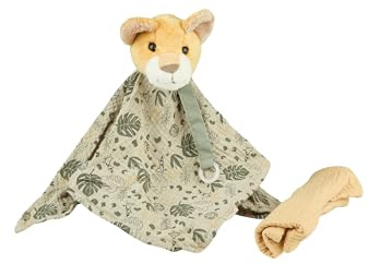 Sterntaler Träumli-Set Löwe Leo - Kuscheltuch aus Flausch mit Schnullerband - Silikonring und Klettverschluss zum Befestigen des Schnullers - Musselintuch - Geschenk, ab Geburt, steingrau