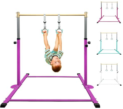 HomeSun Barre de gymnastique pour enfants - Robuste Kip Bar avec anneaux - Barre horizontale - Pour entraînement à la maison - Hauteur réglable de 90 à 150 cm - Appareil d'entraînement jusqu'à 100 kg
