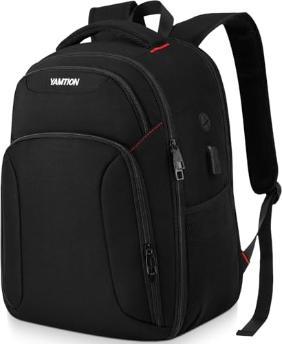 YAMTION Sac à dos de Voyage Avec Compartiment pour Ordinateur Portable, Compatible TSA Avec Port de Charge USB,Sac pour Ordinateur Portable de 17,3 Pouces pour Travail d'affaires,Homme Femme(Noir)