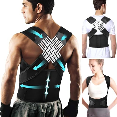 JINGSHUBO Rücken Geradehalter, Haltungskorrektur Rücken Damen und Herren, Back Posture Corrector, Lendenwirbelstütze Verstellbarer Rückenposenkorrektor (Schwarz Grau, XL)