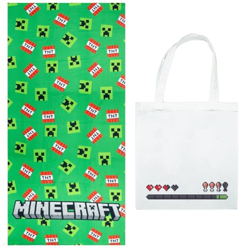ms móvil shop Toalla Minee craaft 70x140 cm con Bolsa de Tela – Diseño Oficial en Poliéster Suave y de Secado Rápido – Ideal para Playa, Piscina o Regalo para Niños Fans del Videojuego