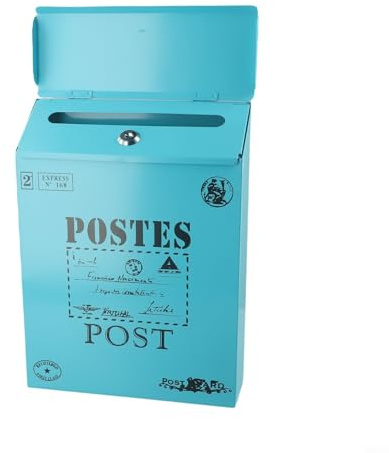 CYRENT Cassetta delle Lettere, Cassetta Postale, da Parete, Impermeabile, Estetica Retro, in Ferro, Cassetta Postale di Sicurezza, Chiudibile, per Esterni, Vintage, con Chiavi (Blu)