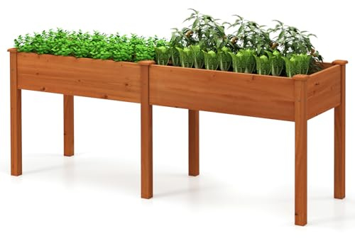 HOMASIS Potager Urbain surélevé en Bois, bac à Fleurs rectangulaire avec 8 Trous de Drainage, Table de Culture pour légumes, Fleurs, Fruits, Patio, terrasse (Brun)