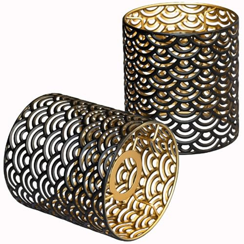 Osasy Lampenschirm Metall Schwarz Gold Ø14cm E27/E14 Retro,Runde Form | 2er-Set, Durchbrochenes Design, Innen vergoldet, Für Decke/Steh- & Hängeleuchte,nachttischlampe