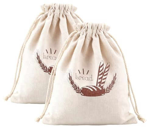 2Pcs Bread Bags for Homemade Bread Linen Bread Bag to Keep Bread Fresh Reusable Eco Friendly for Artisan Loaves Sourdough Home Bakers
