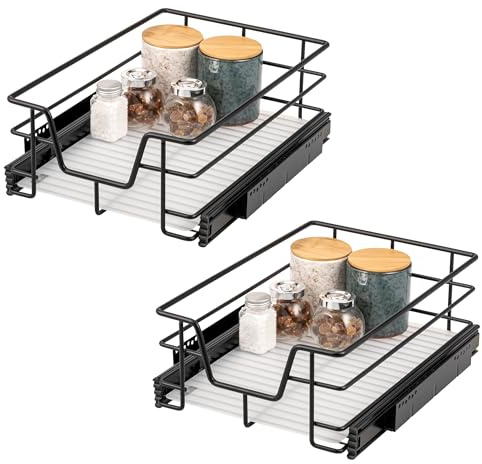 bremermann Teleskopschubladen 2er Set - 40 cm mit Einlegeboden, K�chenschublade zum Nachr�sten, Vollauszug mit Teleskop-Schienen, ideal f�r K�che, Bad & Schlafzimmer, aus Metall (Schwarz)