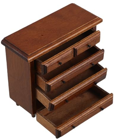 Kisangel Puppenhaus Möbel Miniatur Schubladenschrank aus Birke mit Funktionalen Schubladen Kastanienbraun Vielseitig für Schlafzimmer und Wohnzimmer Realistisches Zubehör für Puppenhaus
