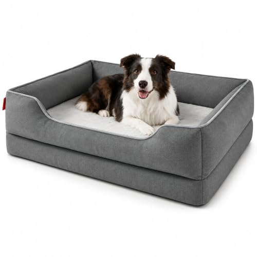 Zedelmaier orthopädisches Hundebett mittelgroße Hunde, L 90×64cm Dunkelgrau | Hundekörbchen waschbar, Bezug abnehmbar, extradicke Matratze, hoher kratzfester Rand, Hundekorb oben und seitlich wasserdicht