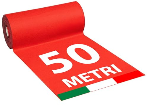 SOLEILUX 1mt x 50mt Passatoia Rossa Natalizia Tappeto ROSSO Feltro rosso natale chiesa matrimonio negozio - Prodotto italiano