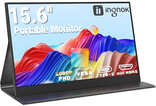 Ingnok Écran Portable 15,6 FHD IPS Moniteur Portable Ultra-Léger | Plug & Play, écran portatif 1920 × 1080 avec housse magnétique, 2 USB-C, Mini-HDMI et haut-parleurs pour PC/Mac/PS4/PS5/Xbox