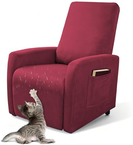 Piashow Sessel überzug wasserdichte, Stretch Sesselschoner mit Taschen, Stressless Hussen für Wohnzimmer Fernsehsessel (Wine Red)