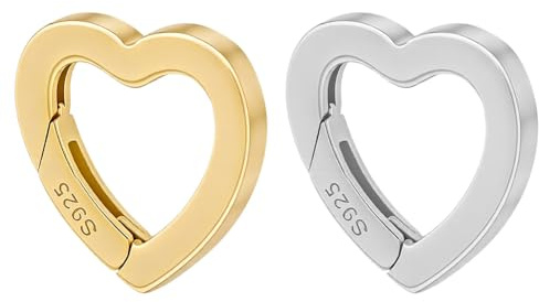 PH PandaHall 2 anillos de plata de ley 925 con forma de corazón y resorte, cierre de puerta de resorte de plata dorada, cierre de collar de corazón de 15 mm, conector para gargantilla, pulsera