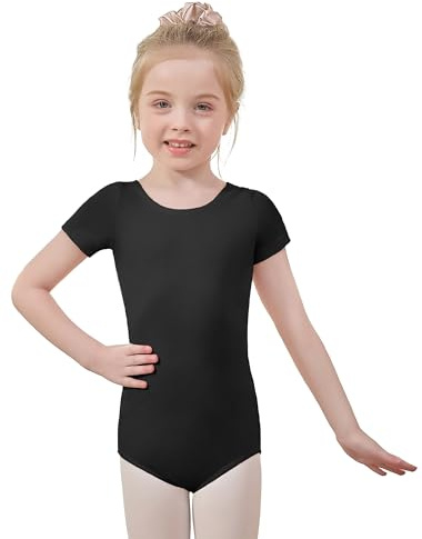 Black Short Sleeve Ballet Leotards for Girls - Toddler Dance Outfits Ballerina Gymnastics Clothes Cotton Bodysuit Kids 2-14 Years 8-10 Years L