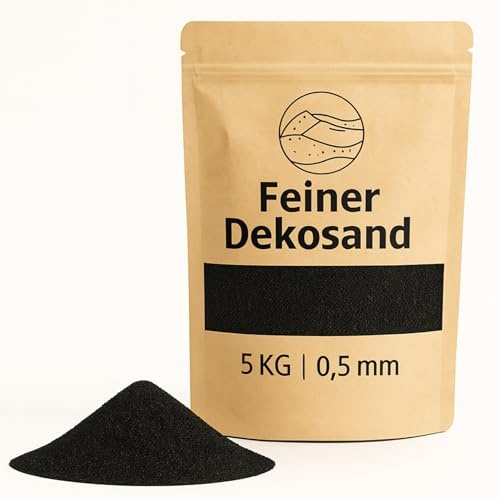 Deko-Sand schwarz als farbige Streudeko - 5 kg kleine Deko-Steine Ø 0,5 mm für Gläser, Vasen