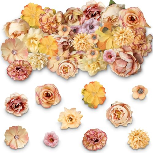 20 Stück Kunstblumen zum Basteln Seidenblumen Klein Mini Fake Blumen | Kunstblumen zum Basteln Dekorative Künstliche Blumen für Hochzeit Home DIY Basteln Scrapbooking Party Home Handwerk (Orange)