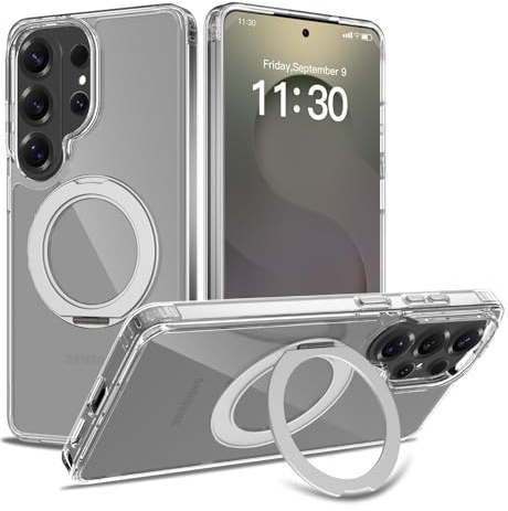 Colala 360° Spin Stand Phone Case for Samsung Galaxy S26 Ultra Clear Magnetic Kickstand Cover Rotatable Ring Holder Transparent Hard Silicone Edge Protective Anti-yellow Slim Bumper,Transparent